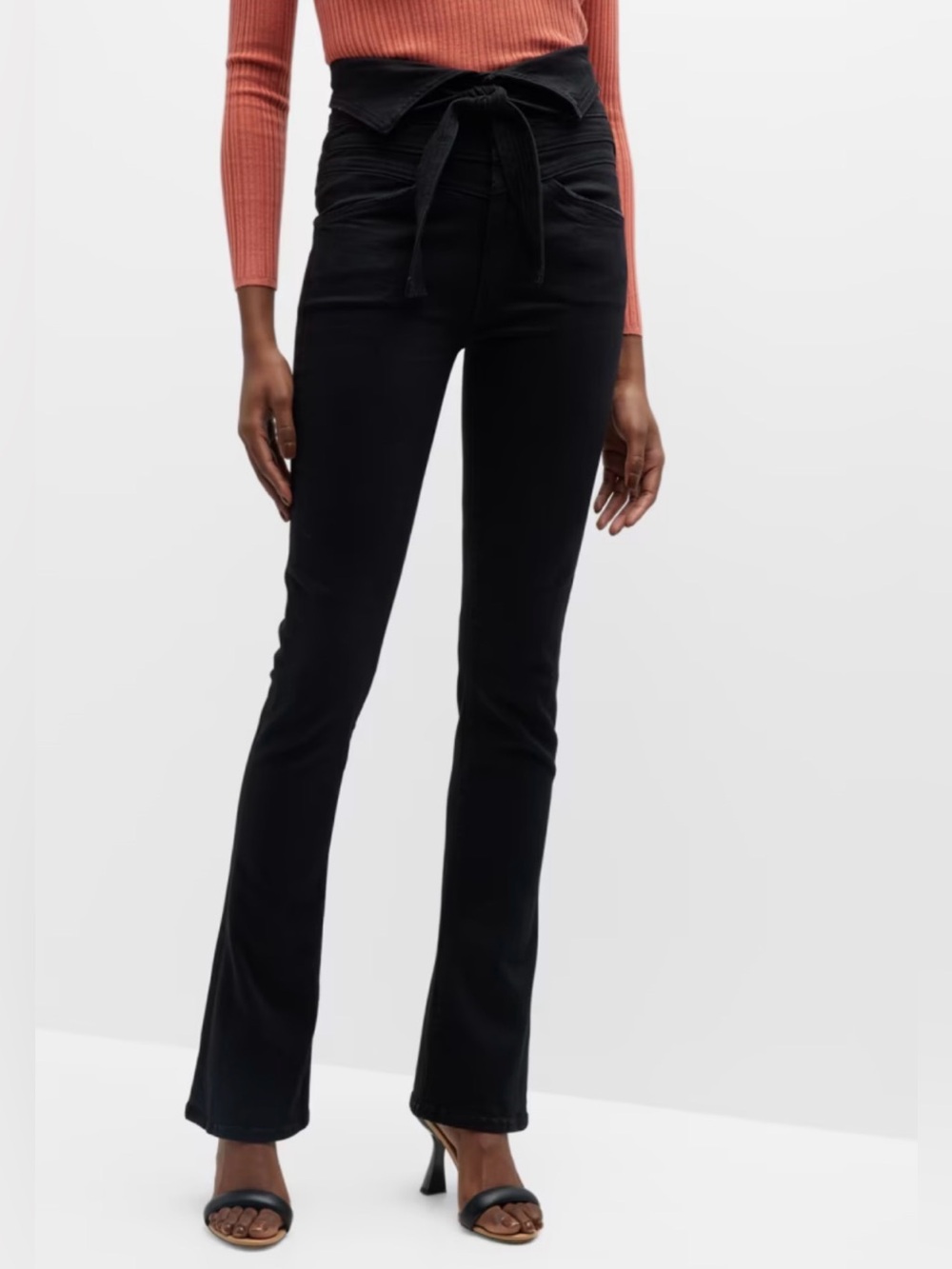 MOTHER The Triple Stack Runaway Tie Waist High Rise Black Jeans
